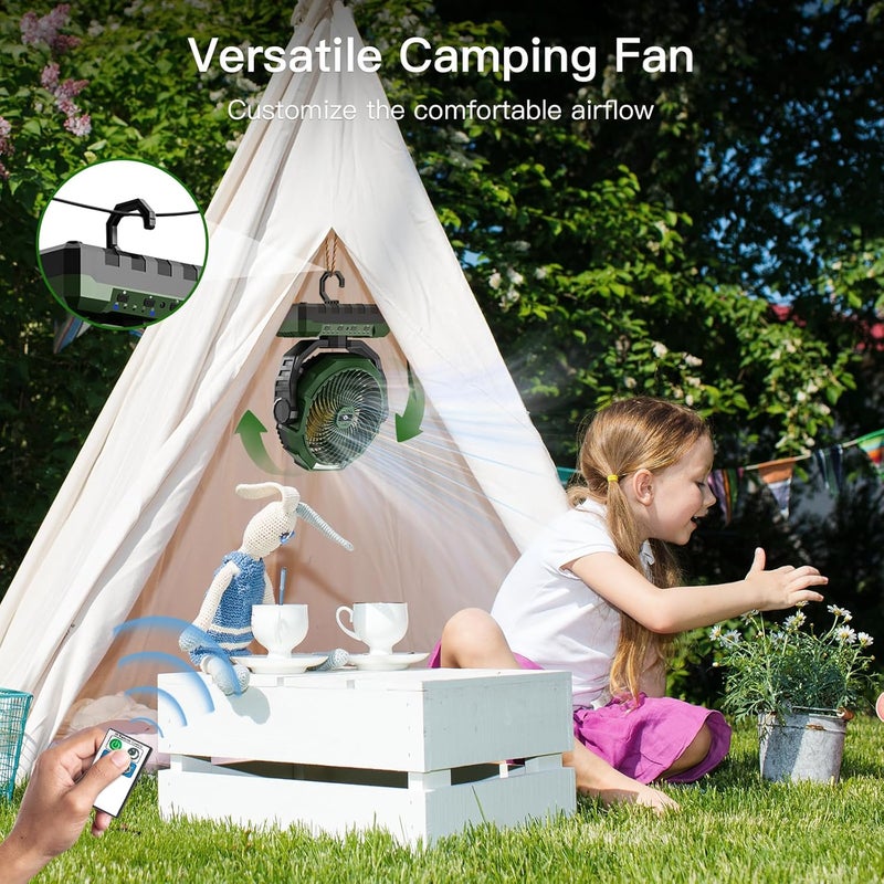 FRIZCOL 3-in-1 Camping Fan - Portable Fans Rechargeable - 24000mAh Battery Powered Fan(105Hrs) with Light & Remote for Indoor, Outdoor, Tent, Travel, Fishing, Jobsite, Gifts for Men Dad Him - Green - Image 5